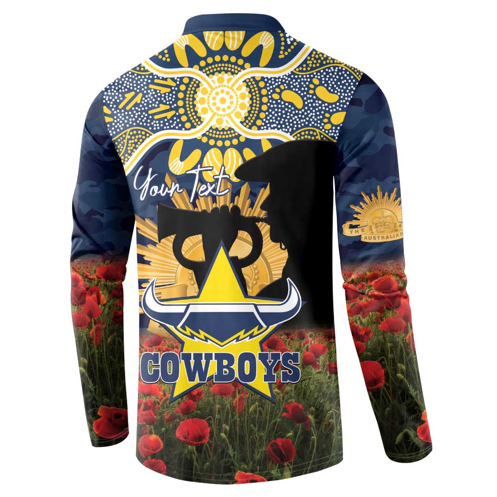 Personalised Cowboys Rugby ANZAC Day Button Sweatshirt Last Post Poppy We Will Remember Them