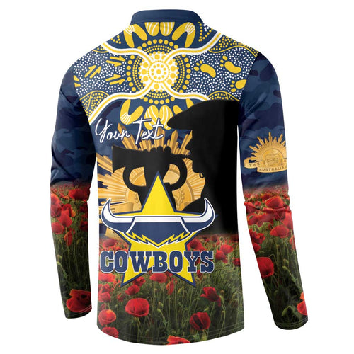 Personalised Cowboys Rugby ANZAC Day Button Sweatshirt Last Post Poppy We Will Remember Them