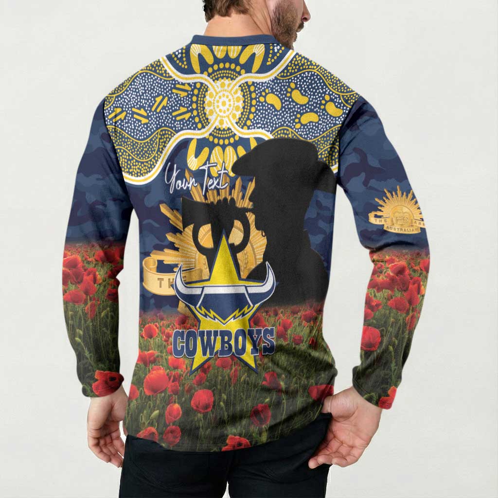 Personalised Cowboys Rugby ANZAC Day Button Sweatshirt Last Post Poppy We Will Remember Them