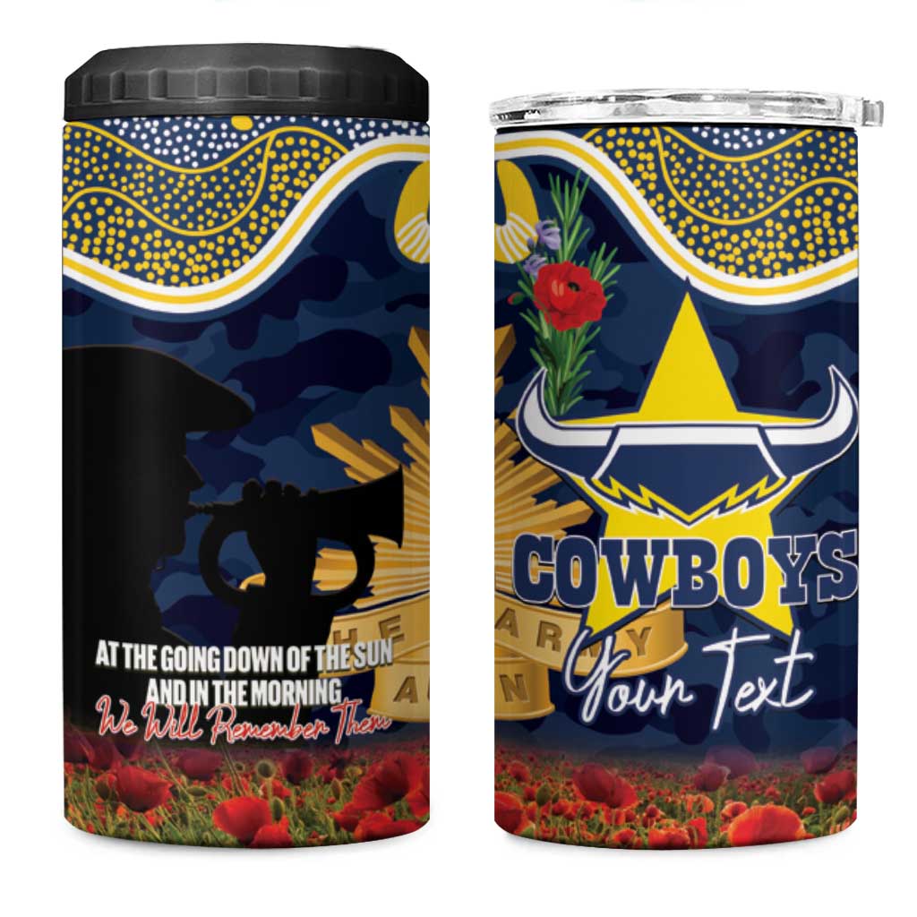 Personalised Cowboys Rugby ANZAC Day 4 in 1 Can Cooler Tumbler Last Post Poppy We Will Remember Them