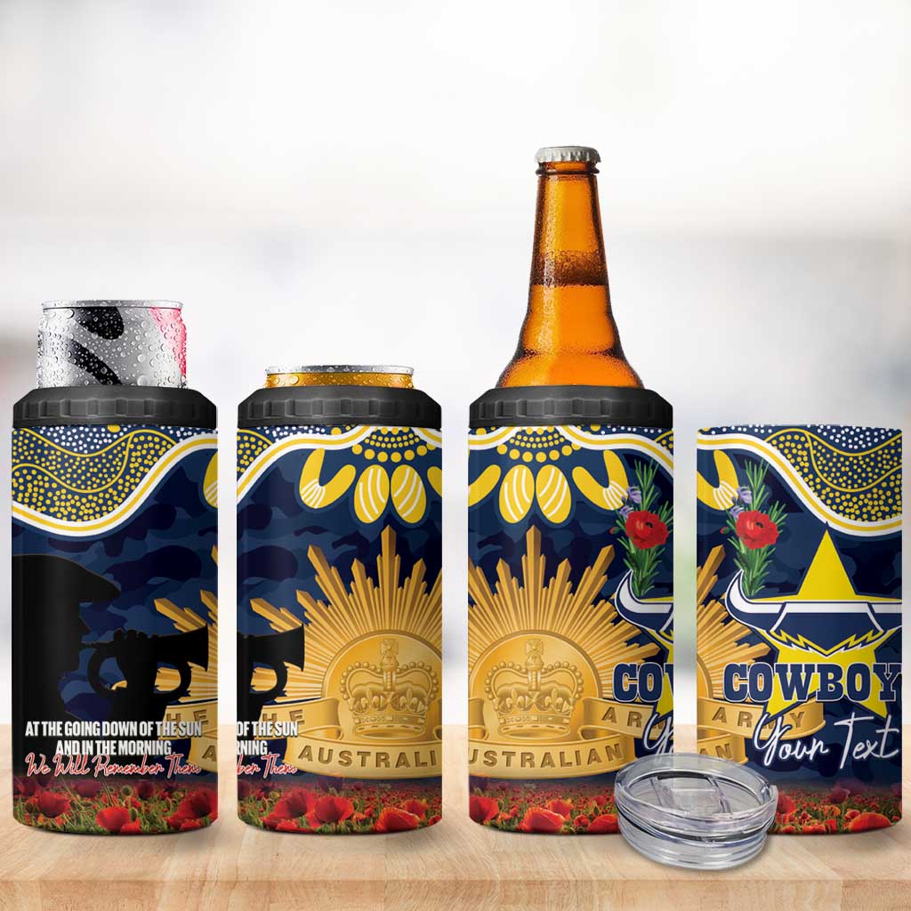 Personalised Cowboys Rugby ANZAC Day 4 in 1 Can Cooler Tumbler Last Post Poppy We Will Remember Them