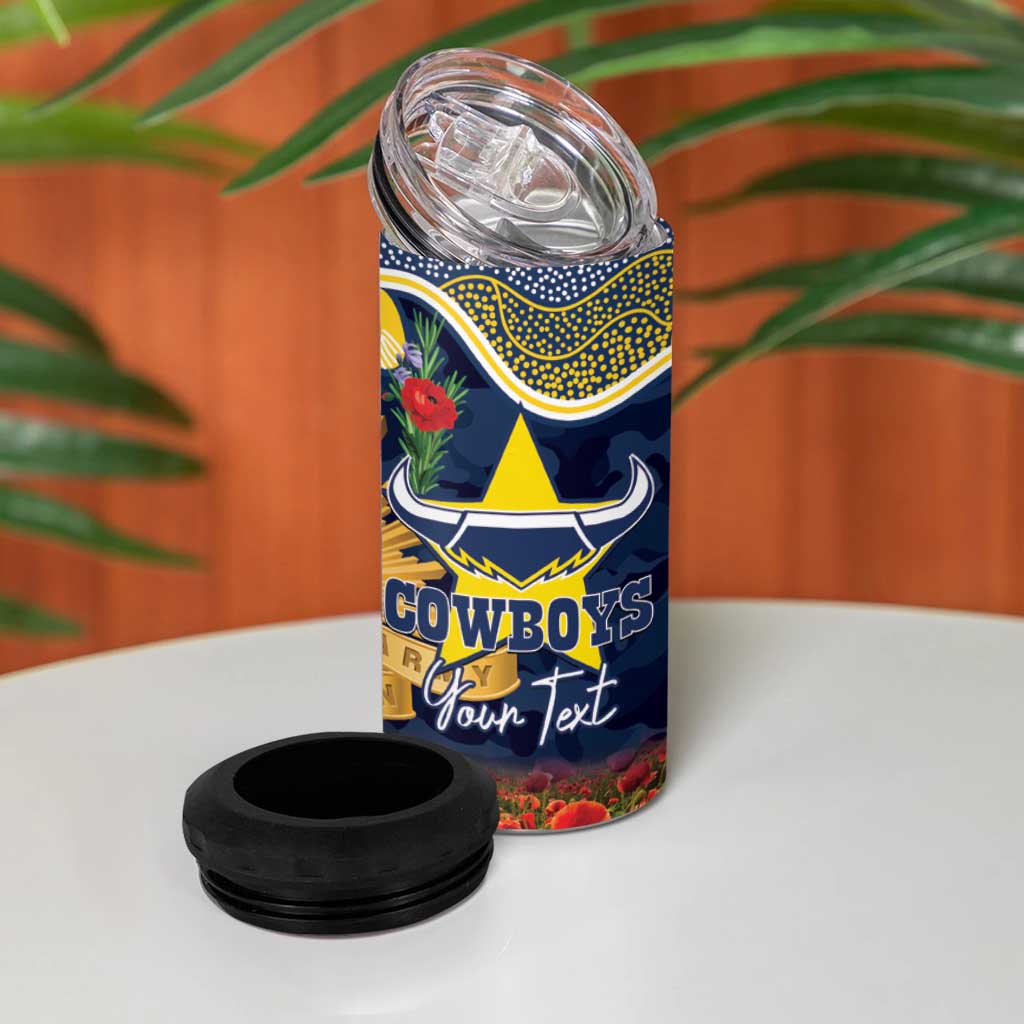 Personalised Cowboys Rugby ANZAC Day 4 in 1 Can Cooler Tumbler Last Post Poppy We Will Remember Them