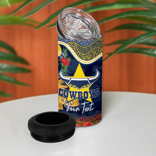 Personalised Cowboys Rugby ANZAC Day 4 in 1 Can Cooler Tumbler Last Post Poppy We Will Remember Them