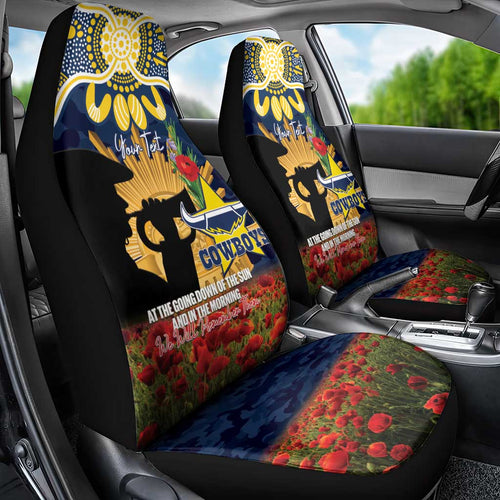 Personalised Cowboys Rugby ANZAC Day Car Seat Cover Last Post Poppy We Will Remember Them