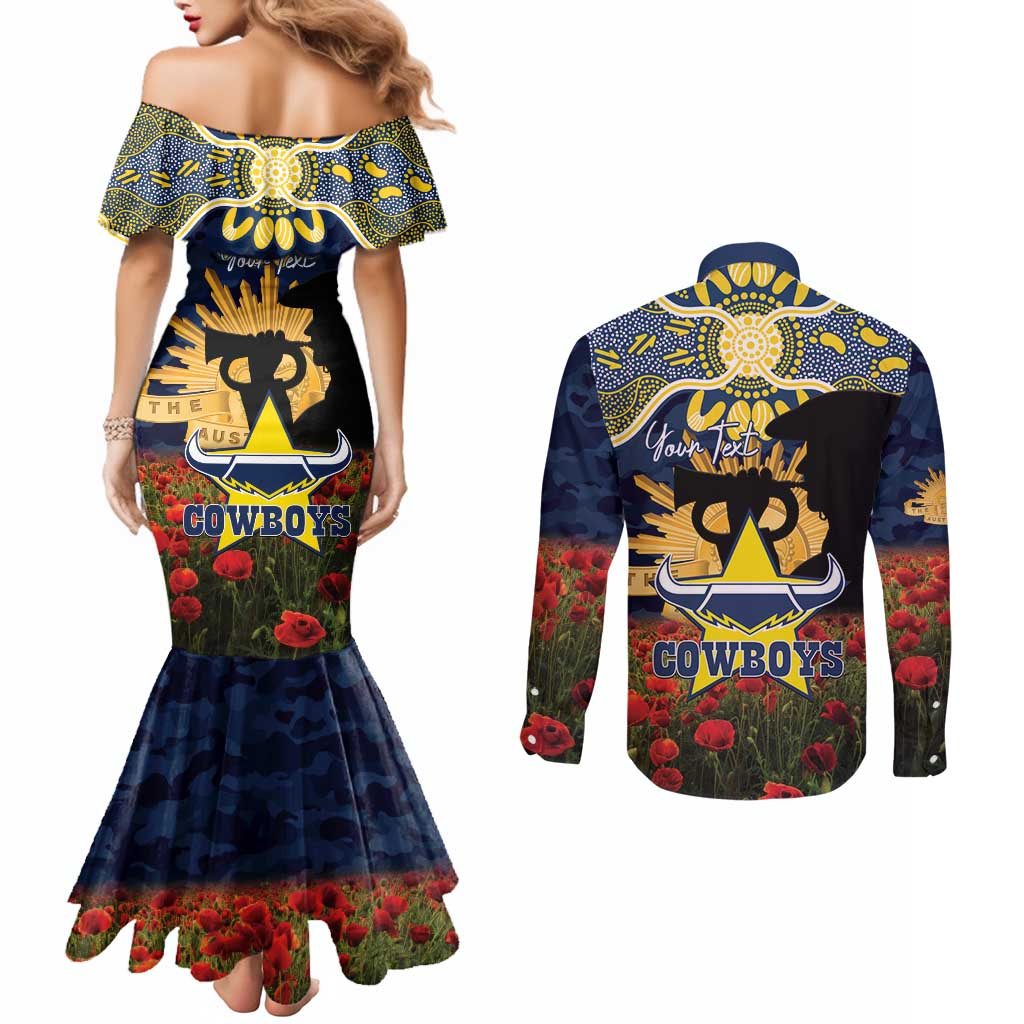 Personalised Cowboys Rugby ANZAC Day Couples Matching Mermaid Dress and Long Sleeve Button Shirt Last Post Poppy We Will Remember Them