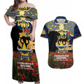 Personalised Cowboys Rugby ANZAC Day Couples Matching Off Shoulder Maxi Dress and Hawaiian Shirt Last Post Poppy We Will Remember Them
