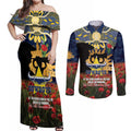 Personalised Cowboys Rugby ANZAC Day Couples Matching Off Shoulder Maxi Dress and Long Sleeve Button Shirt Last Post Poppy We Will Remember Them