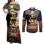 Personalised Cowboys Rugby ANZAC Day Couples Matching Off Shoulder Maxi Dress and Long Sleeve Button Shirt Last Post Poppy We Will Remember Them