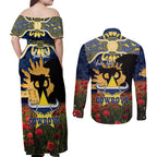 Personalised Cowboys Rugby ANZAC Day Couples Matching Off Shoulder Maxi Dress and Long Sleeve Button Shirt Last Post Poppy We Will Remember Them