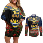 Personalised Cowboys Rugby ANZAC Day Couples Matching Off Shoulder Short Dress and Long Sleeve Button Shirt Last Post Poppy We Will Remember Them