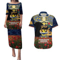 Personalised Cowboys Rugby ANZAC Day Couples Matching Puletasi and Hawaiian Shirt Last Post Poppy We Will Remember Them