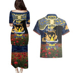 Personalised Cowboys Rugby ANZAC Day Couples Matching Puletasi and Hawaiian Shirt Last Post Poppy We Will Remember Them