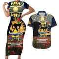 Personalised Cowboys Rugby ANZAC Day Couples Matching Short Sleeve Bodycon Dress and Hawaiian Shirt Last Post Poppy We Will Remember Them