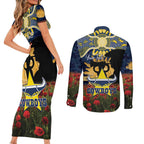 Personalised Cowboys Rugby ANZAC Day Couples Matching Short Sleeve Bodycon Dress and Long Sleeve Button Shirt Last Post Poppy We Will Remember Them