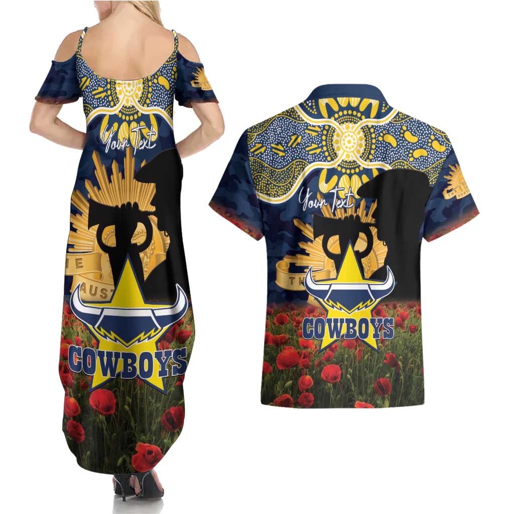 Personalised Cowboys Rugby ANZAC Day Couples Matching Summer Maxi Dress and Hawaiian Shirt Last Post Poppy We Will Remember Them