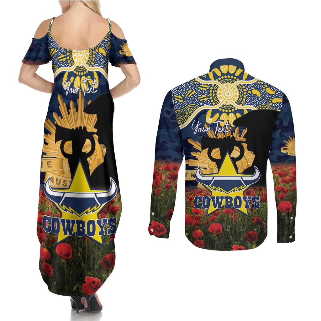 Personalised Cowboys Rugby ANZAC Day Couples Matching Summer Maxi Dress and Long Sleeve Button Shirt Last Post Poppy We Will Remember Them