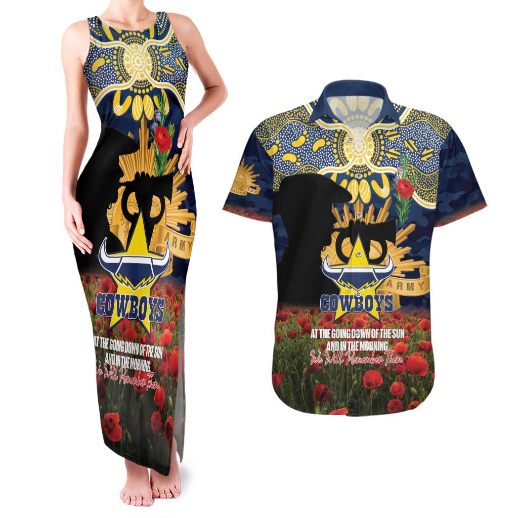 Personalised Cowboys Rugby ANZAC Day Couples Matching Tank Maxi Dress and Hawaiian Shirt Last Post Poppy We Will Remember Them