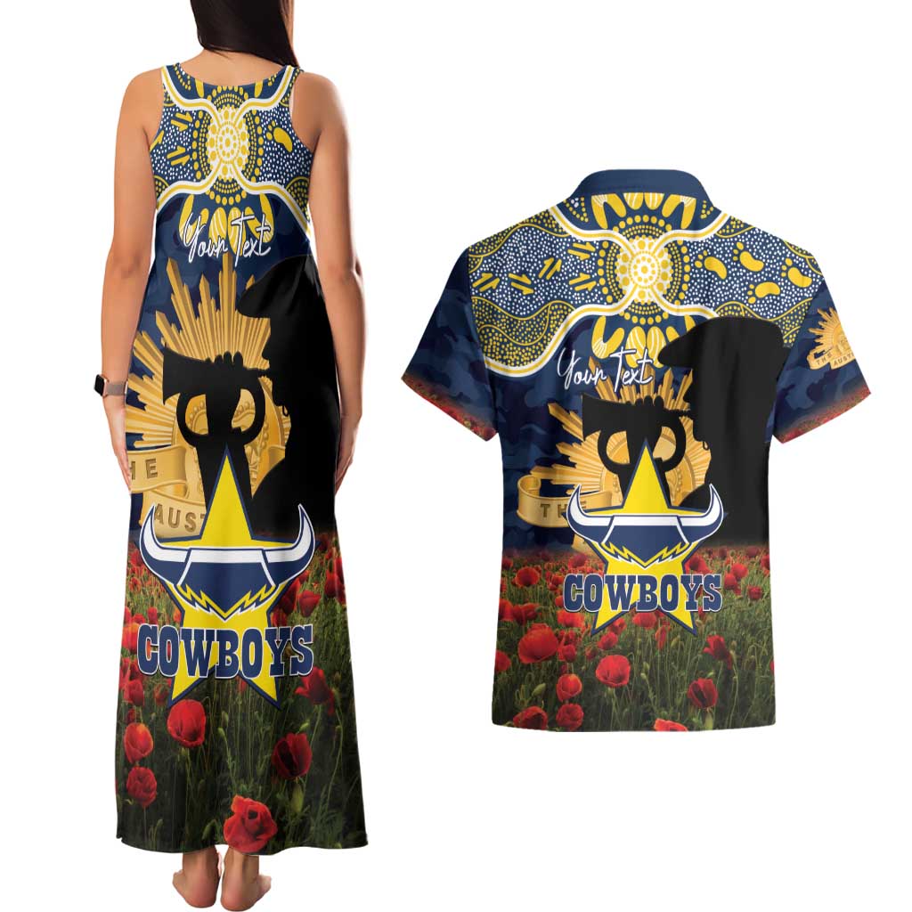 Personalised Cowboys Rugby ANZAC Day Couples Matching Tank Maxi Dress and Hawaiian Shirt Last Post Poppy We Will Remember Them