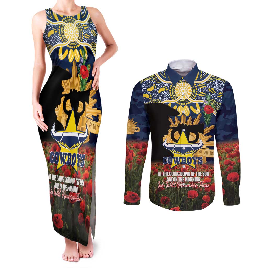 Personalised Cowboys Rugby ANZAC Day Couples Matching Tank Maxi Dress and Long Sleeve Button Shirt Last Post Poppy We Will Remember Them