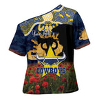 Personalised Cowboys Rugby ANZAC Day Cross Shoulder Shirt Last Post Poppy We Will Remember Them
