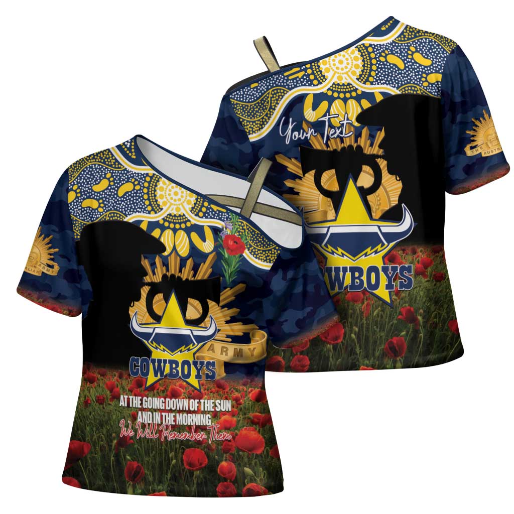 Personalised Cowboys Rugby ANZAC Day Cross Shoulder Shirt Last Post Poppy We Will Remember Them