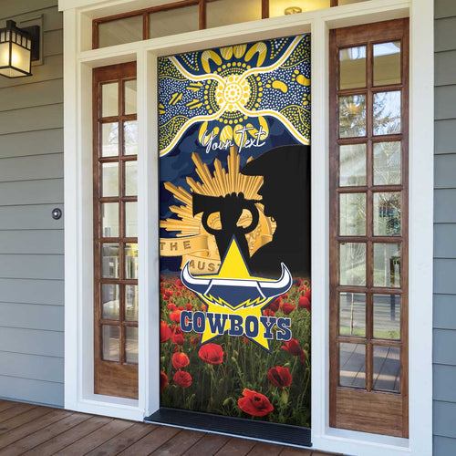 Personalised Cowboys Rugby ANZAC Day Door Cover Last Post Poppy We Will Remember Them