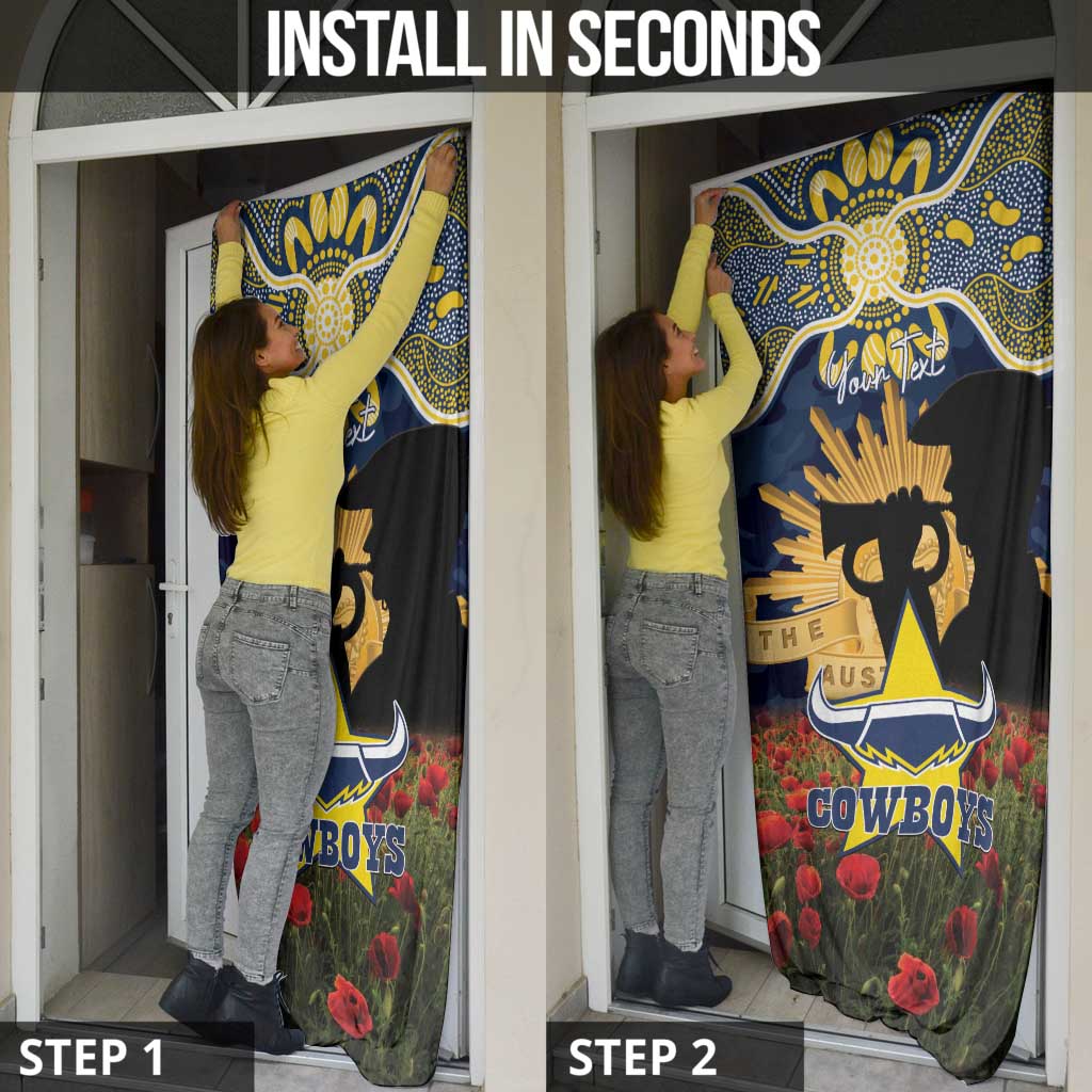 Personalised Cowboys Rugby ANZAC Day Door Cover Last Post Poppy We Will Remember Them