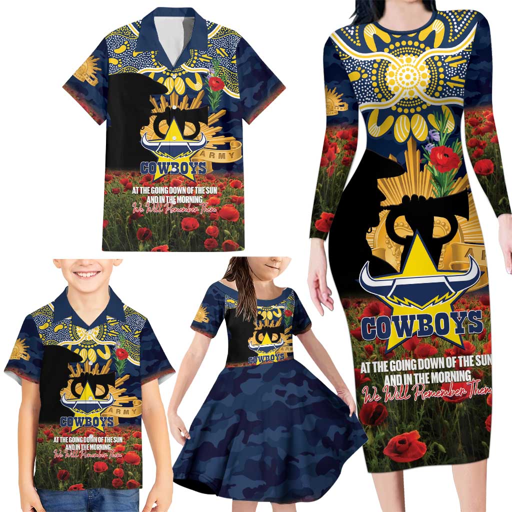 Personalised Cowboys Rugby ANZAC Day Family Matching Long Sleeve Bodycon Dress and Hawaiian Shirt Last Post Poppy We Will Remember Them