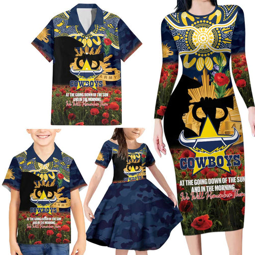 Personalised Cowboys Rugby ANZAC Day Family Matching Long Sleeve Bodycon Dress and Hawaiian Shirt Last Post Poppy We Will Remember Them