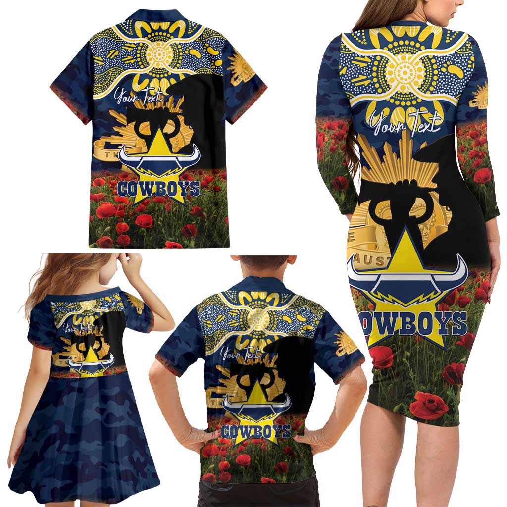 Personalised Cowboys Rugby ANZAC Day Family Matching Long Sleeve Bodycon Dress and Hawaiian Shirt Last Post Poppy We Will Remember Them