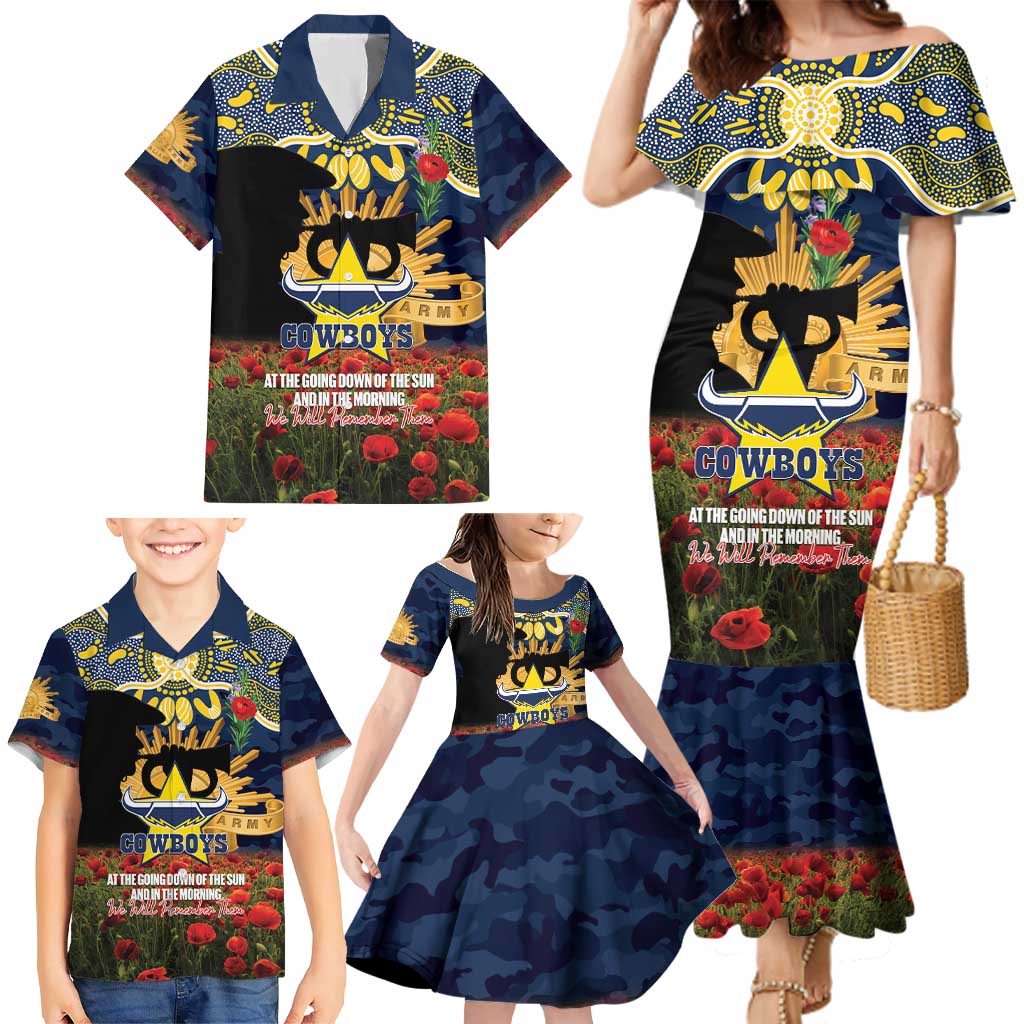 Personalised Cowboys Rugby ANZAC Day Family Matching Mermaid Dress and Hawaiian Shirt Last Post Poppy We Will Remember Them