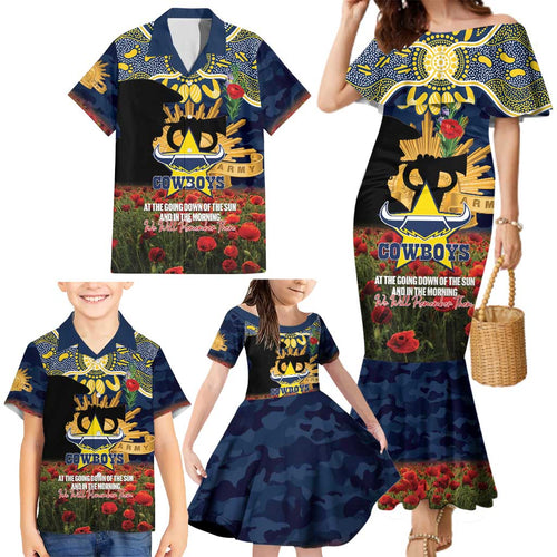 Personalised Cowboys Rugby ANZAC Day Family Matching Mermaid Dress and Hawaiian Shirt Last Post Poppy We Will Remember Them