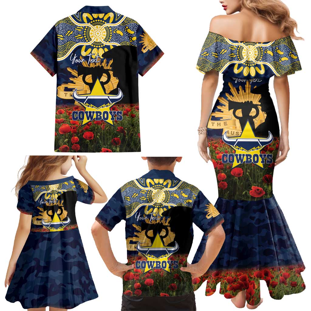 Personalised Cowboys Rugby ANZAC Day Family Matching Mermaid Dress and Hawaiian Shirt Last Post Poppy We Will Remember Them