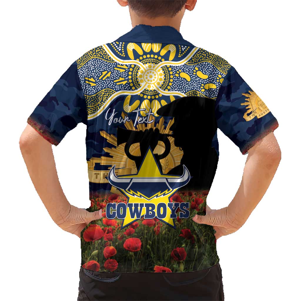 Personalised Cowboys Rugby ANZAC Day Family Matching Off The Shoulder Long Sleeve Dress and Hawaiian Shirt Last Post Poppy We Will Remember Them