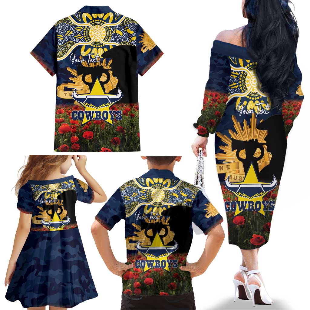Personalised Cowboys Rugby ANZAC Day Family Matching Off The Shoulder Long Sleeve Dress and Hawaiian Shirt Last Post Poppy We Will Remember Them