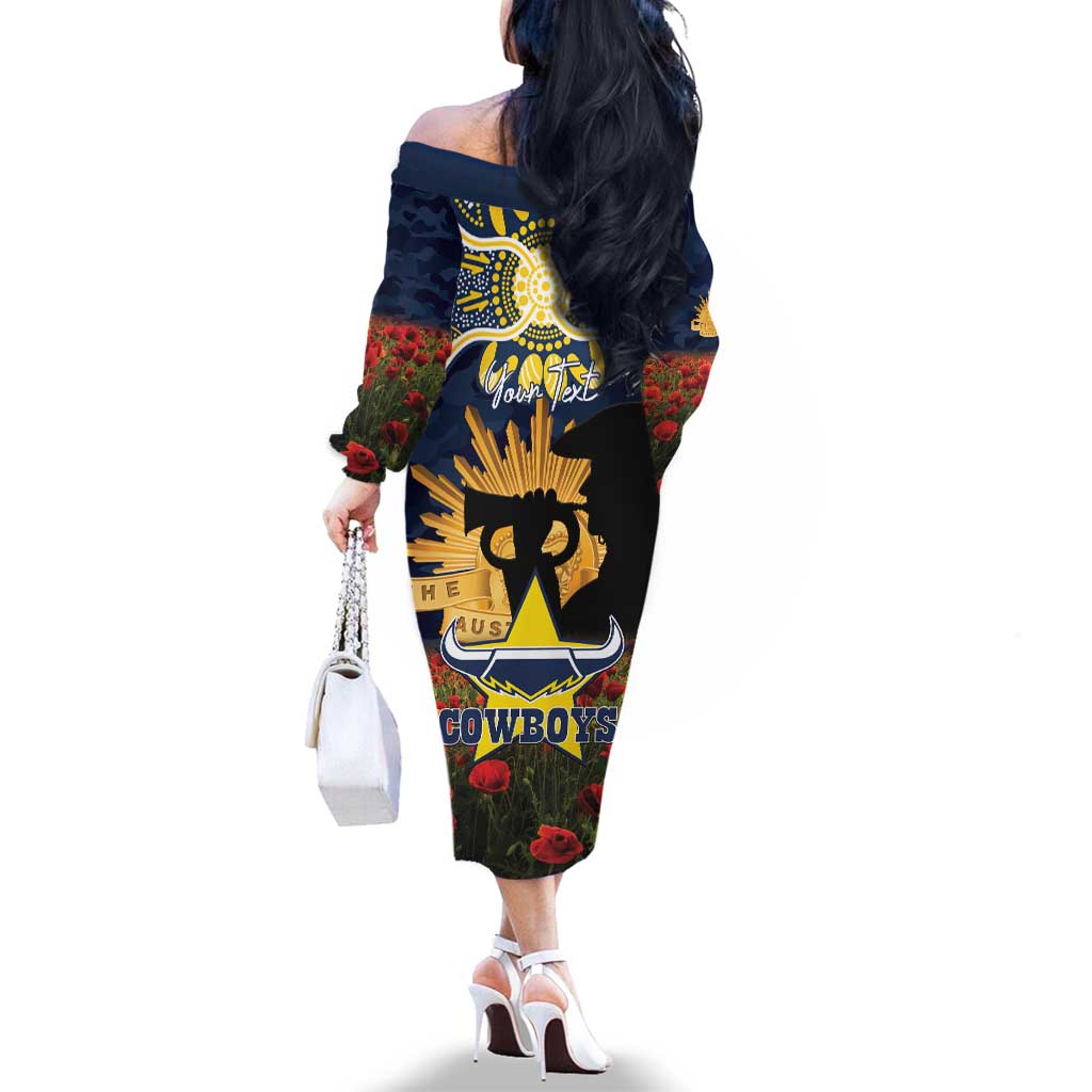 Personalised Cowboys Rugby ANZAC Day Family Matching Off The Shoulder Long Sleeve Dress and Hawaiian Shirt Last Post Poppy We Will Remember Them