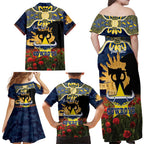 Personalised Cowboys Rugby ANZAC Day Family Matching Off Shoulder Maxi Dress and Hawaiian Shirt Last Post Poppy We Will Remember Them