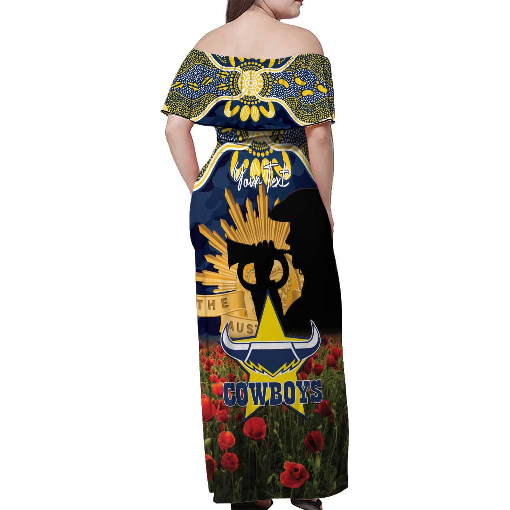 Personalised Cowboys Rugby ANZAC Day Family Matching Off Shoulder Maxi Dress and Hawaiian Shirt Last Post Poppy We Will Remember Them