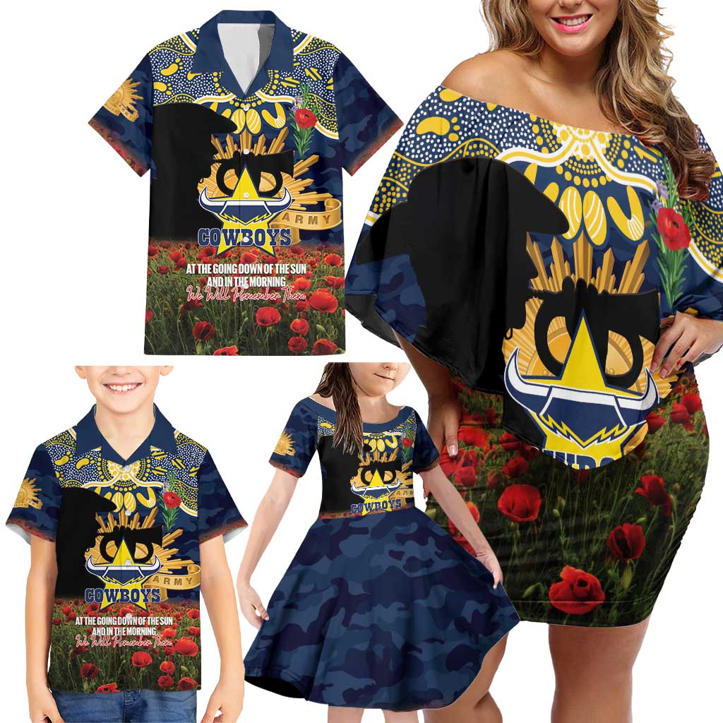 Personalised Cowboys Rugby ANZAC Day Family Matching Off Shoulder Short Dress and Hawaiian Shirt Last Post Poppy We Will Remember Them
