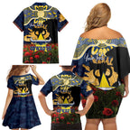 Personalised Cowboys Rugby ANZAC Day Family Matching Off Shoulder Short Dress and Hawaiian Shirt Last Post Poppy We Will Remember Them