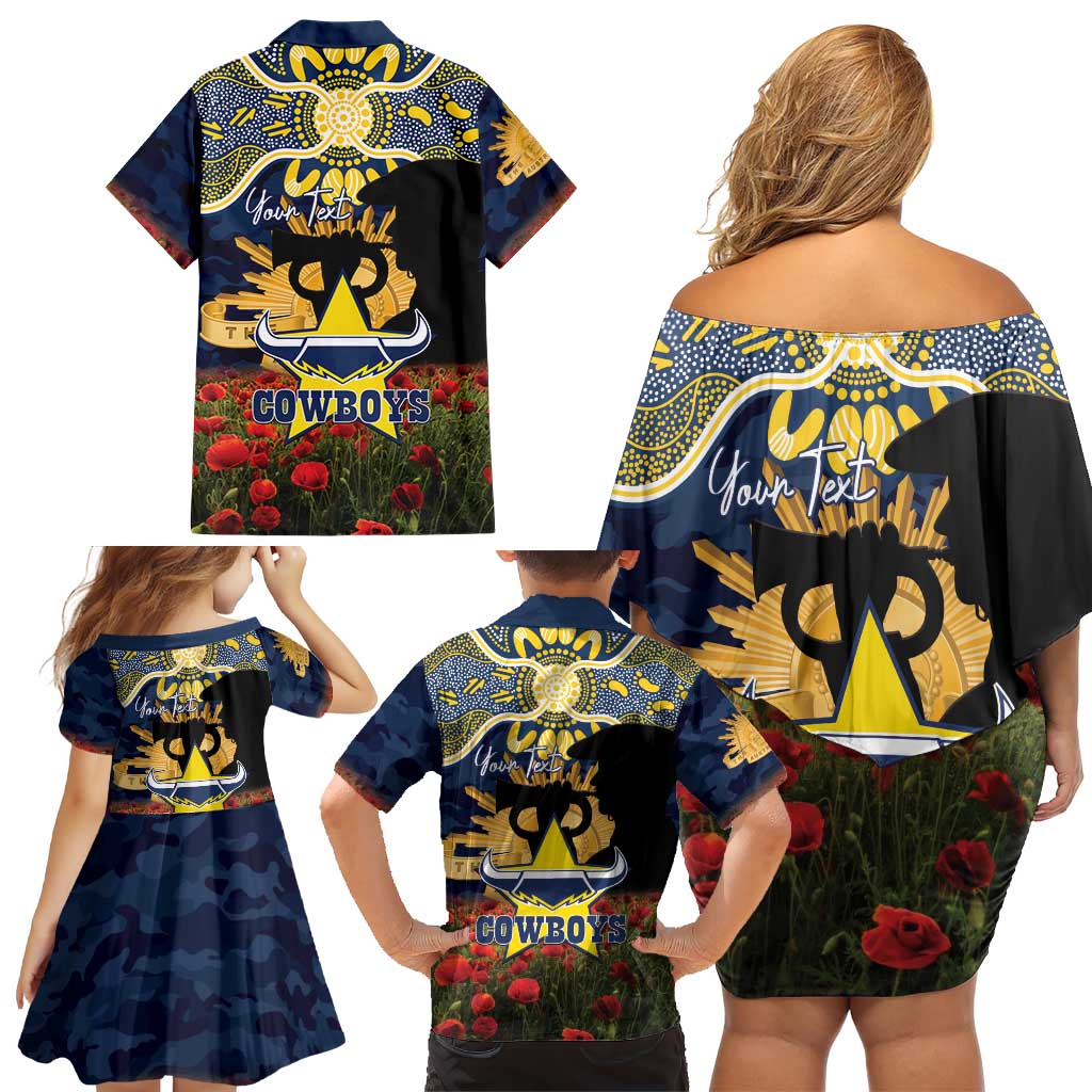 Personalised Cowboys Rugby ANZAC Day Family Matching Off Shoulder Short Dress and Hawaiian Shirt Last Post Poppy We Will Remember Them
