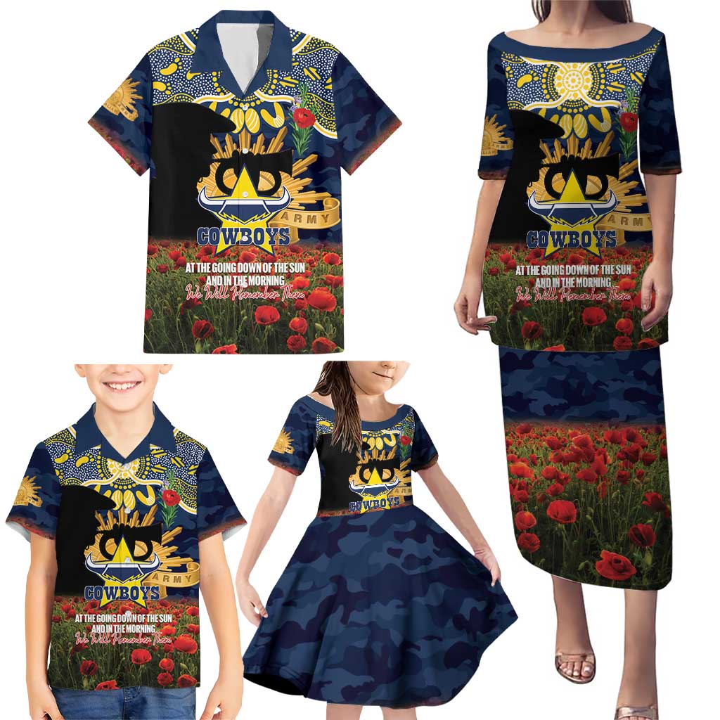 Personalised Cowboys Rugby ANZAC Day Family Matching Puletasi and Hawaiian Shirt Last Post Poppy We Will Remember Them