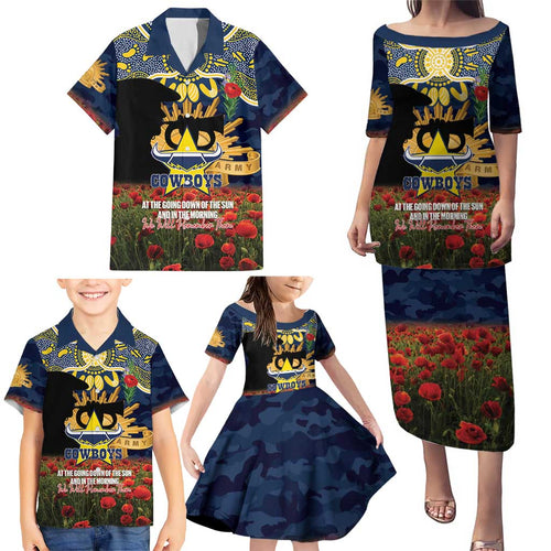 Personalised Cowboys Rugby ANZAC Day Family Matching Puletasi and Hawaiian Shirt Last Post Poppy We Will Remember Them