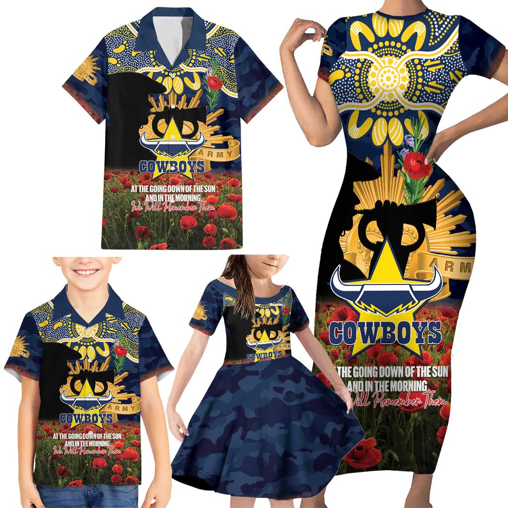 Personalised Cowboys Rugby ANZAC Day Family Matching Short Sleeve Bodycon Dress and Hawaiian Shirt Last Post Poppy We Will Remember Them