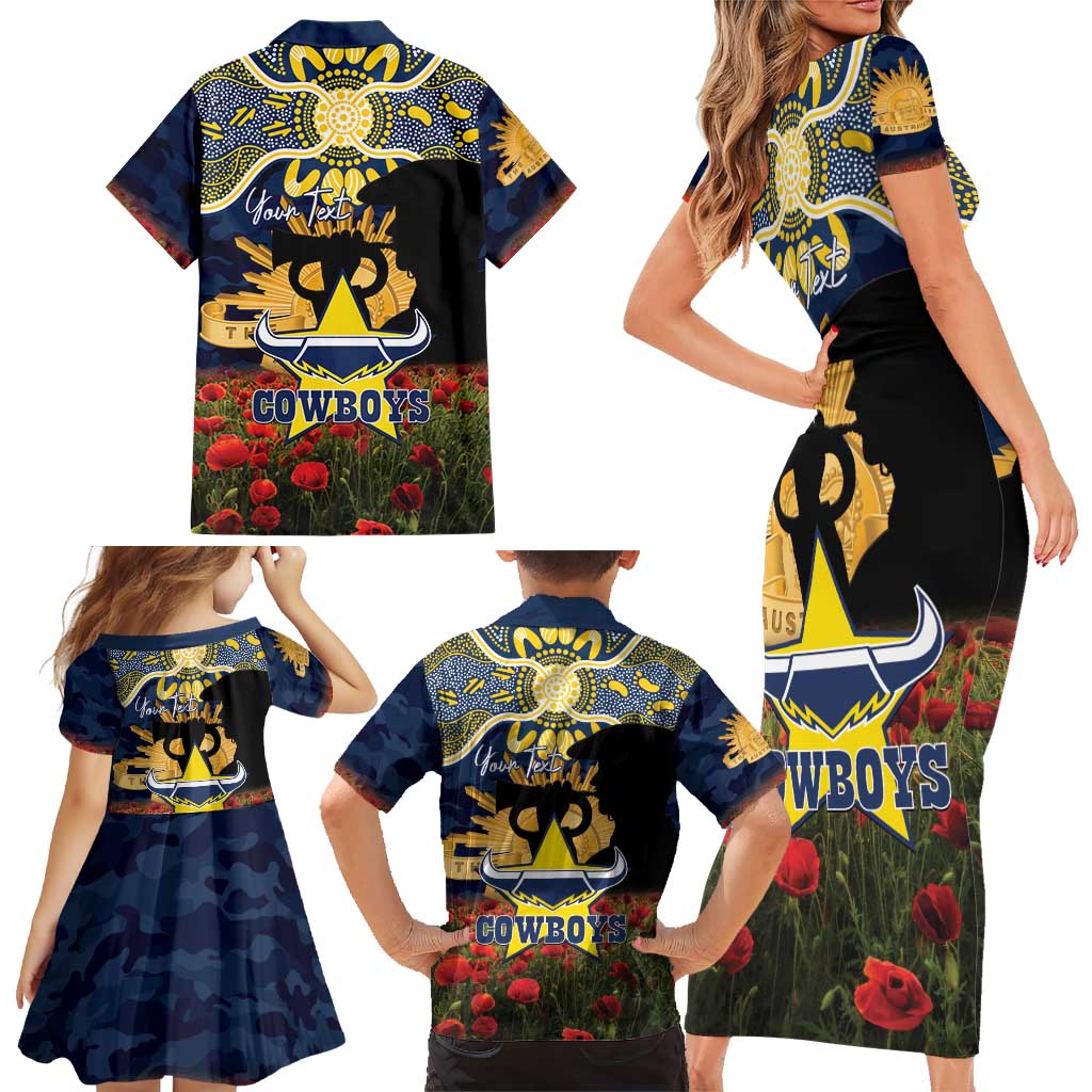 Personalised Cowboys Rugby ANZAC Day Family Matching Short Sleeve Bodycon Dress and Hawaiian Shirt Last Post Poppy We Will Remember Them