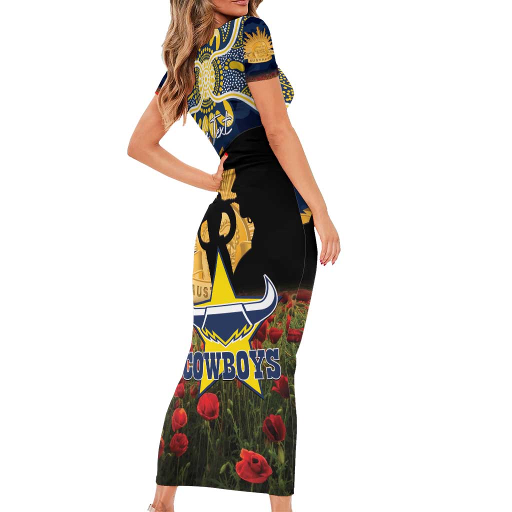 Personalised Cowboys Rugby ANZAC Day Family Matching Short Sleeve Bodycon Dress and Hawaiian Shirt Last Post Poppy We Will Remember Them