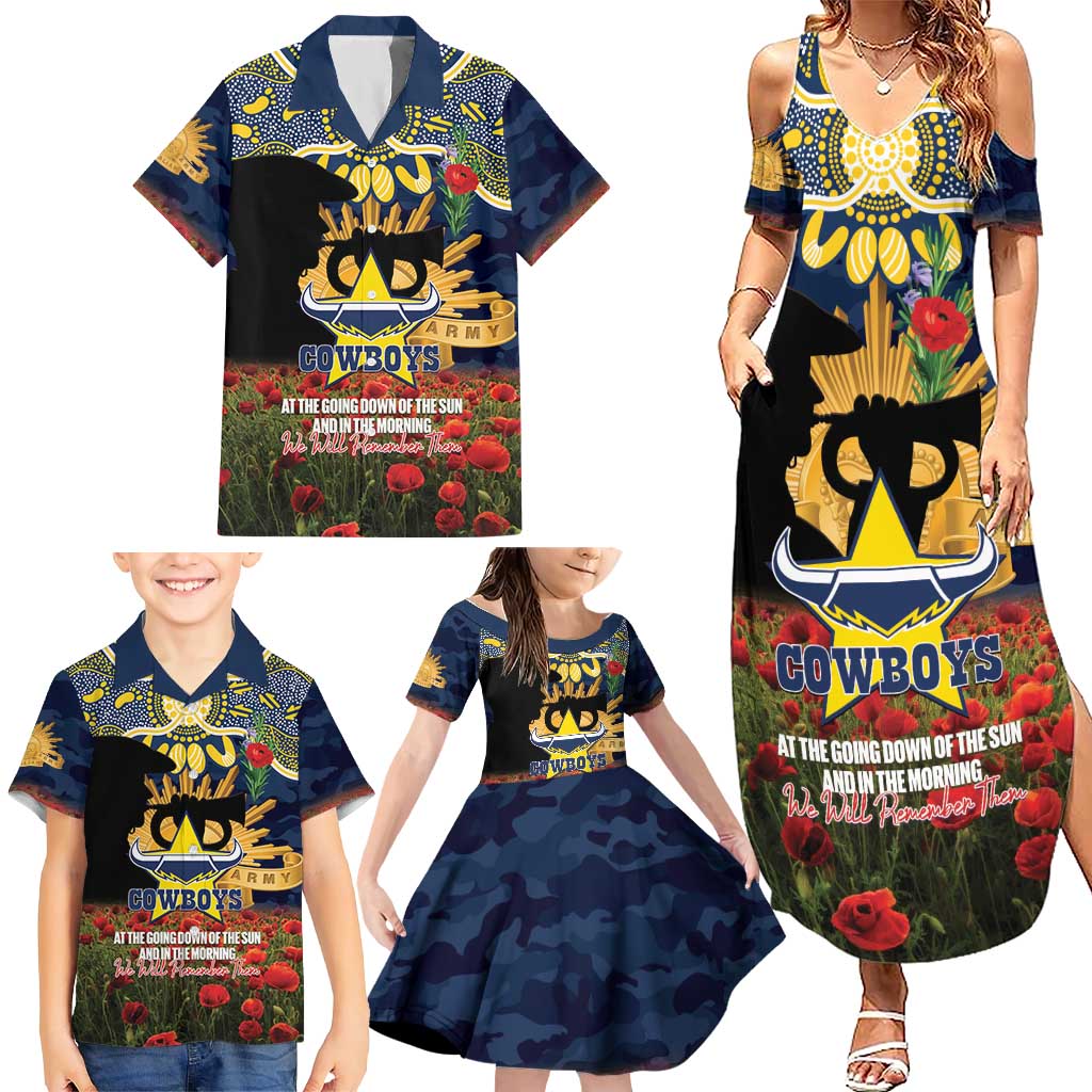 Personalised Cowboys Rugby ANZAC Day Family Matching Summer Maxi Dress and Hawaiian Shirt Last Post Poppy We Will Remember Them