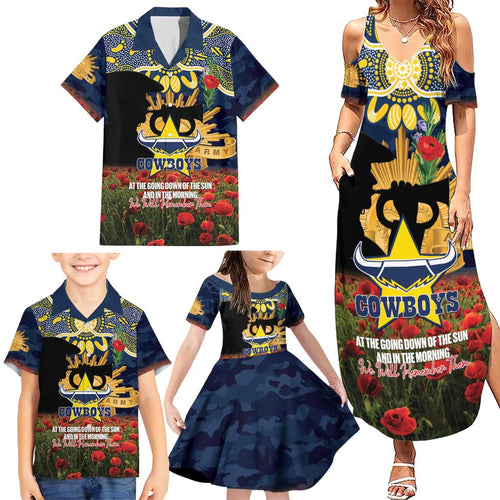 Personalised Cowboys Rugby ANZAC Day Family Matching Summer Maxi Dress and Hawaiian Shirt Last Post Poppy We Will Remember Them