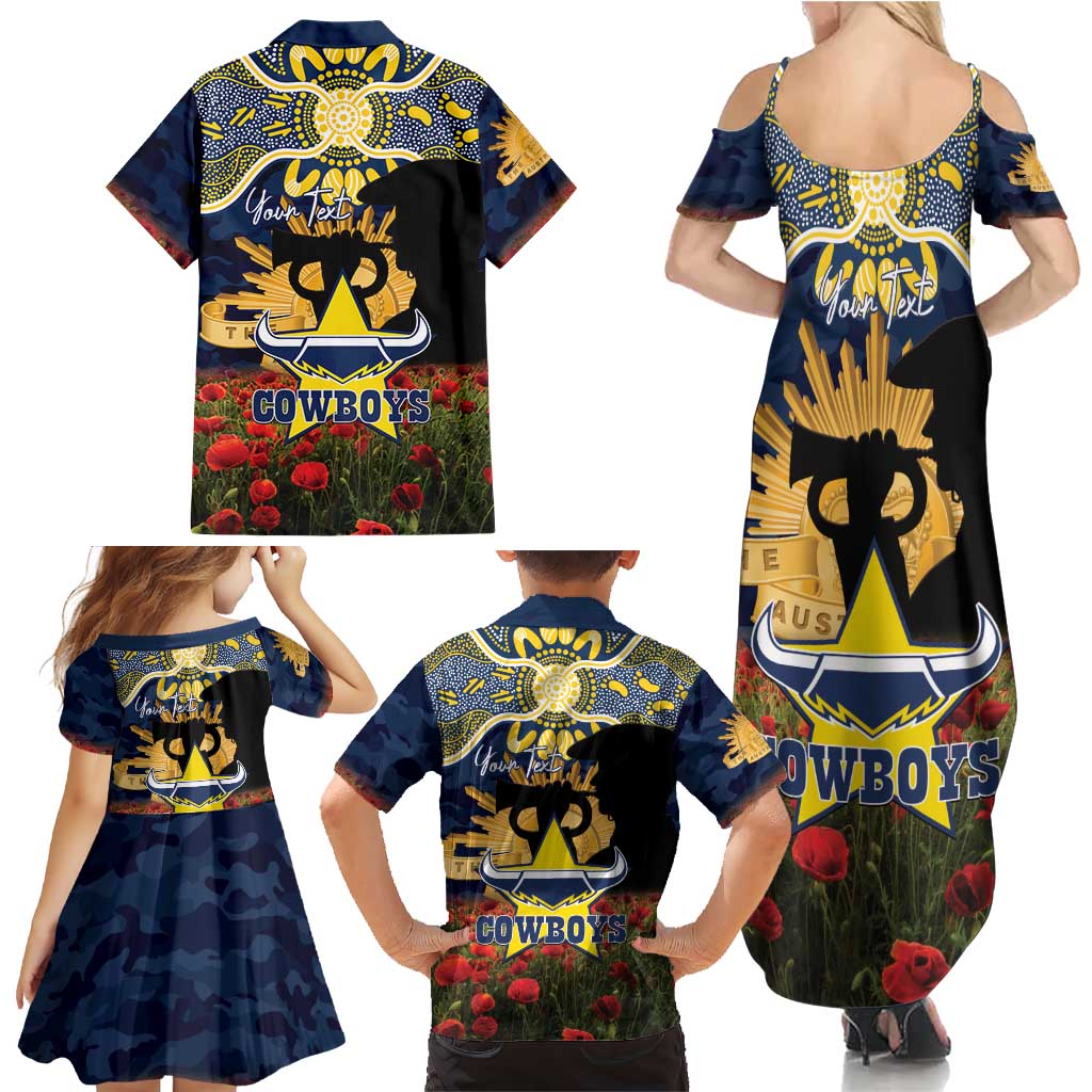 Personalised Cowboys Rugby ANZAC Day Family Matching Summer Maxi Dress and Hawaiian Shirt Last Post Poppy We Will Remember Them