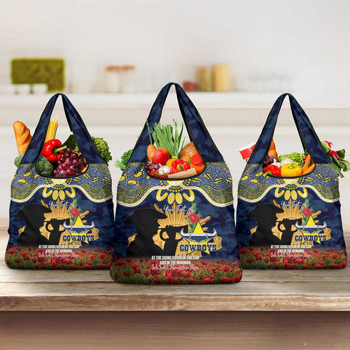 Personalised Cowboys Rugby ANZAC Day Grocery Bag Last Post Poppy We Will Remember Them